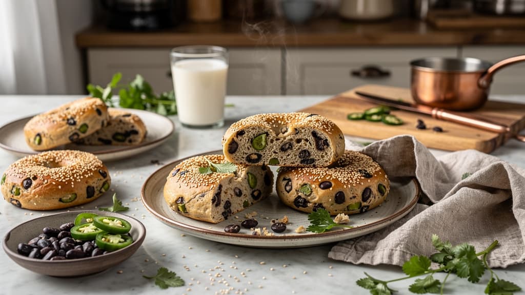30-Minute Jalapeño Black Bean Bagels (High-Protein & Vegan)