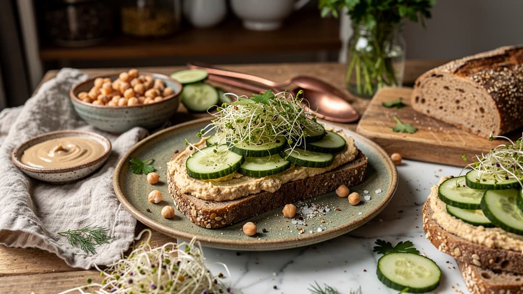 Cucumber Hummus Sandwiches with Fresh Sprouts