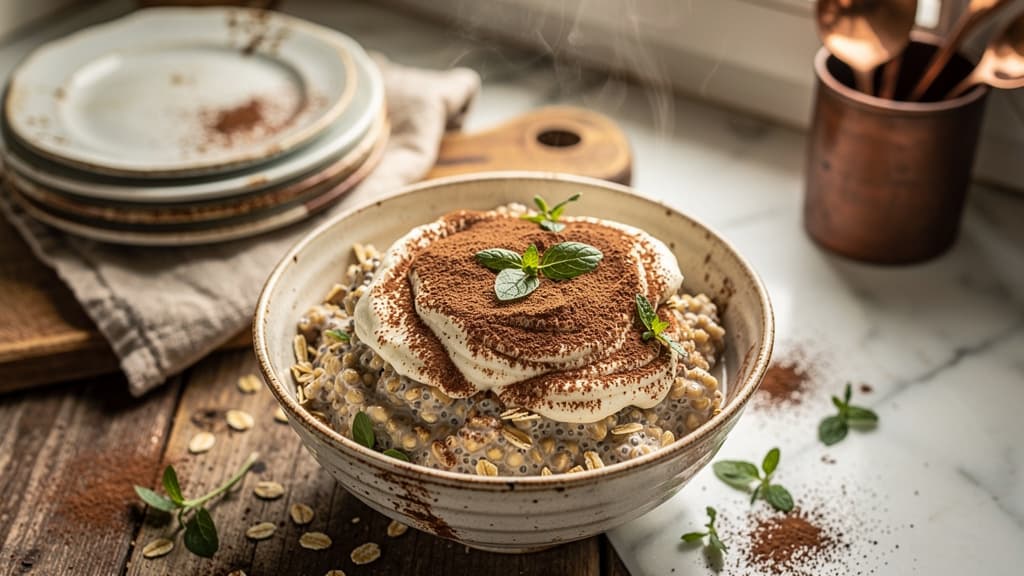 High Protein Vegan Tiramisu Overnight Oats (Cold & Creamy)