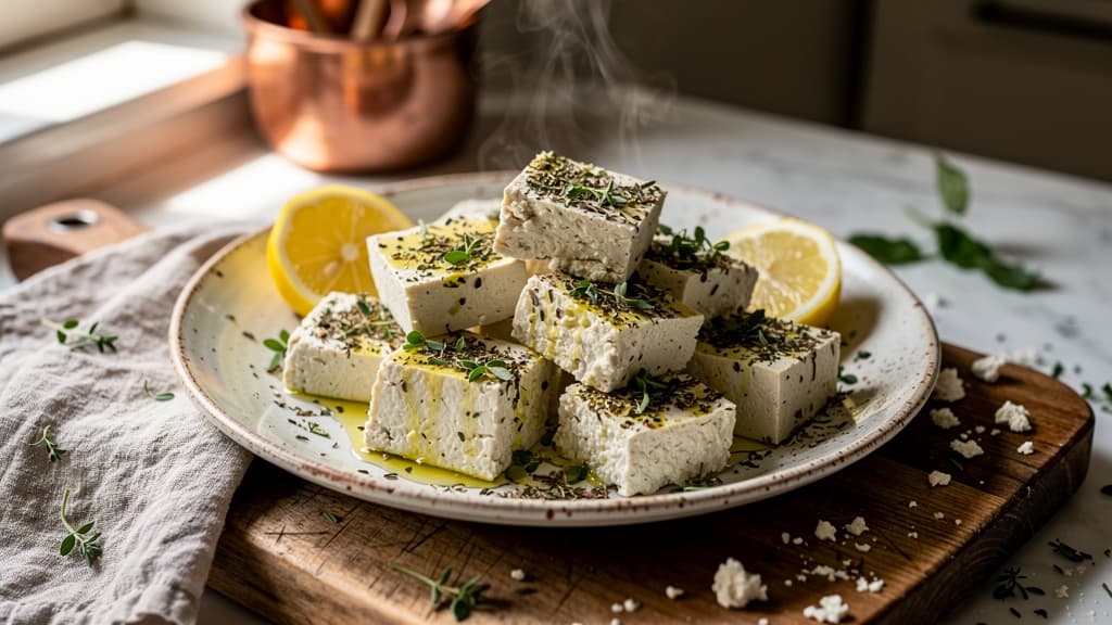 Marinated Vegan Tofu Feta – Tangy, Crumbly Mediterranean Cheese Alternative