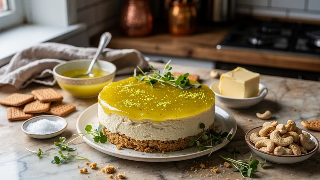No-Bake Vegan Lime Cheesecake with Tangy Curd Topping