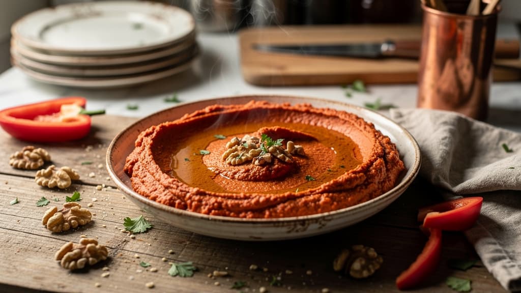 Roasted Red Pepper Walnut Dip (Muhammara Recipe)