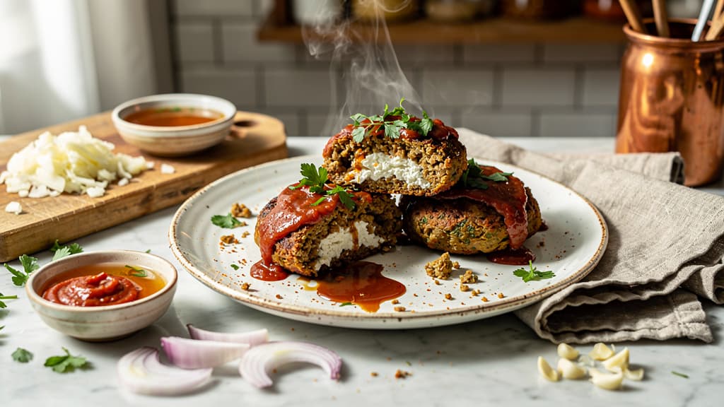 Vegan Greek Bifteki (Stuffed Soy Patties with Plant-Based Feta)